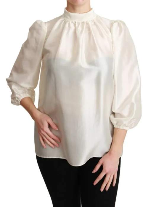 Dolce & Gabbana Women's Elegant Silk Long Sleeve Cream Blouse