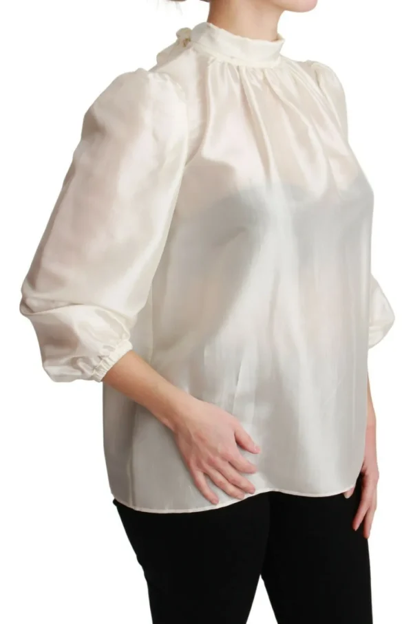 Dolce & Gabbana Women's Elegant Silk Long Sleeve Cream Blouse