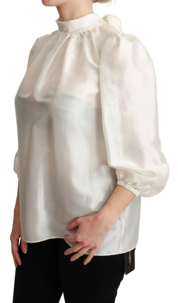 Dolce & Gabbana Women's Elegant Silk Long Sleeve Cream Blouse