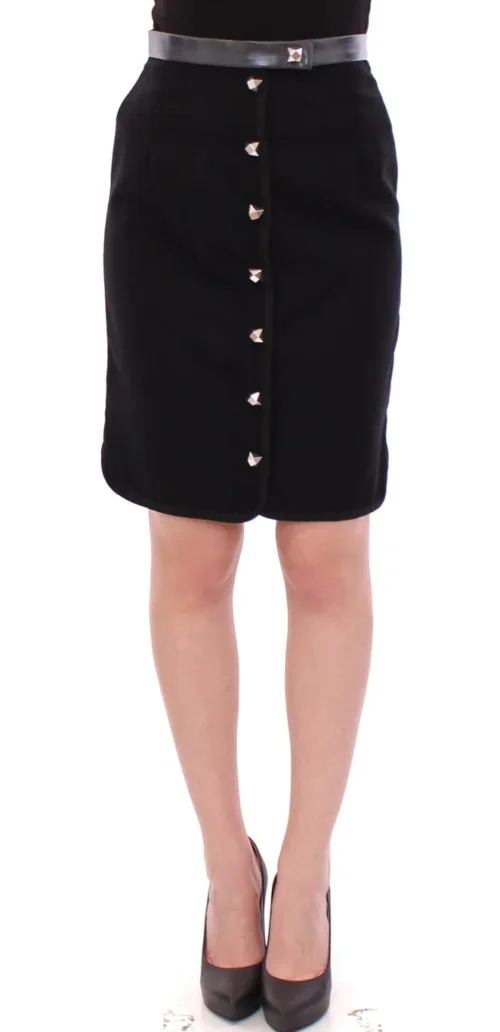 Corrado De Biase Women's Elegant Black Wool-Cotton Blend Skirt
