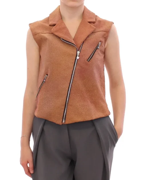 La Maison du Couturier Women's Sleeveless Leather Couture Vest in Rich Brown