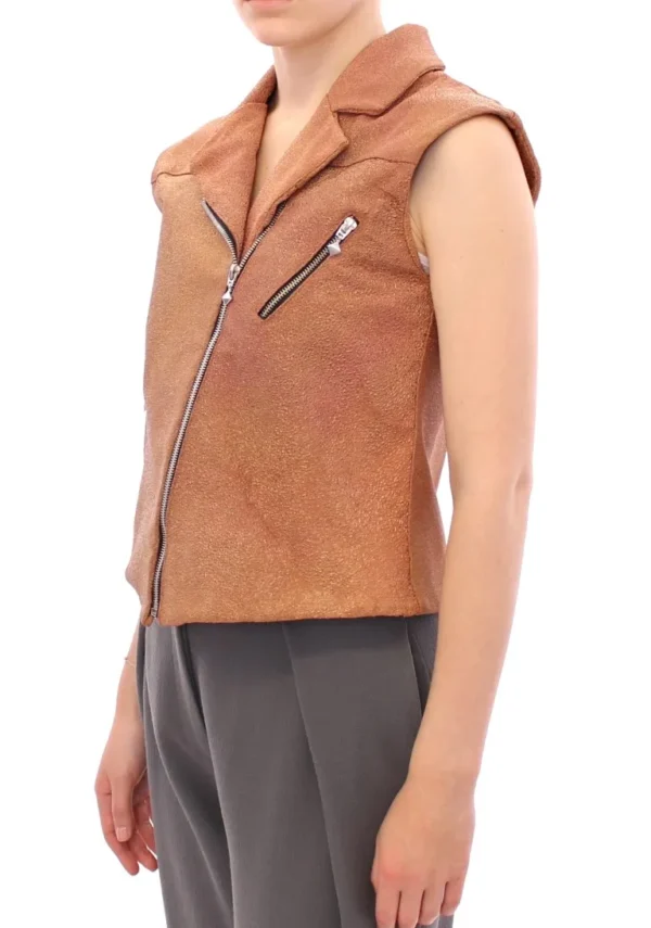 La Maison du Couturier Women's Sleeveless Leather Couture Vest in Rich Brown