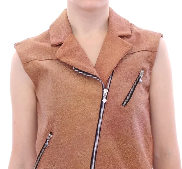La Maison du Couturier Women's Sleeveless Leather Couture Vest in Rich Brown