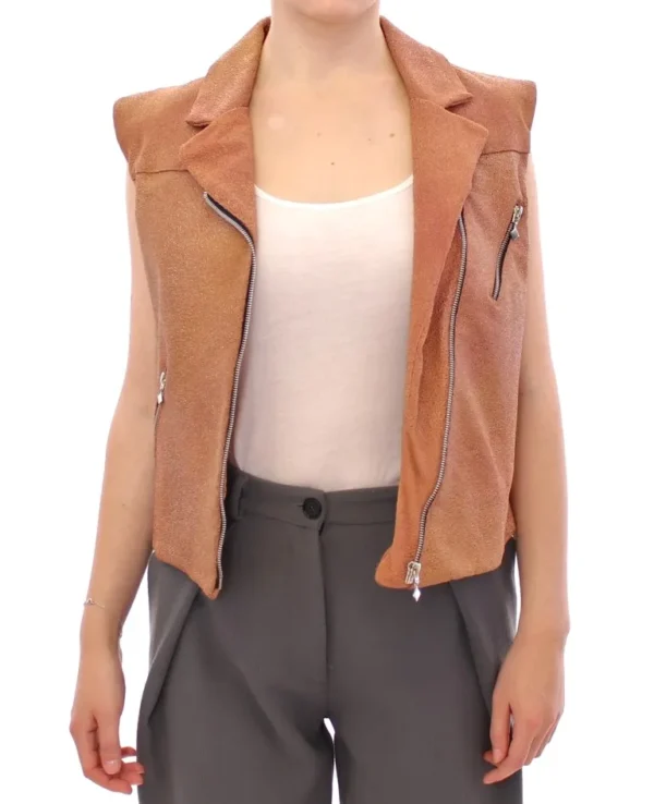 La Maison du Couturier Women's Sleeveless Leather Couture Vest in Rich Brown