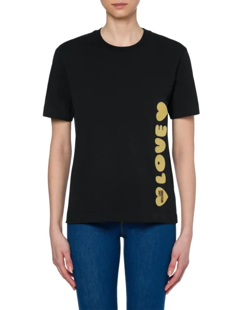 Love Moschino Women's Chic Lurex Heart Logo Cotton Tee