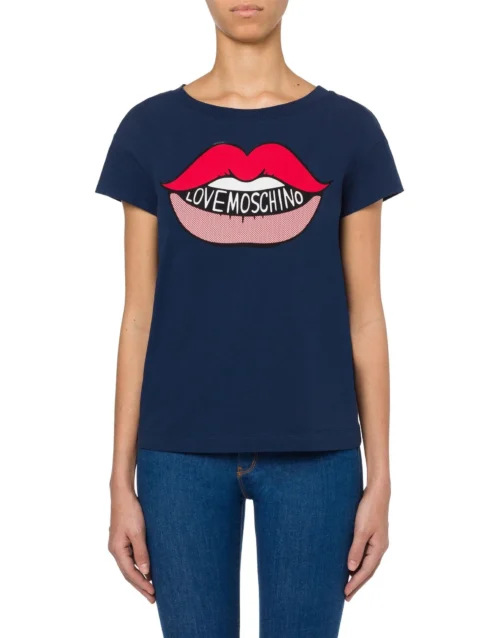 Love Moschino Women's Navy Blue Cotton Women T-Shirt