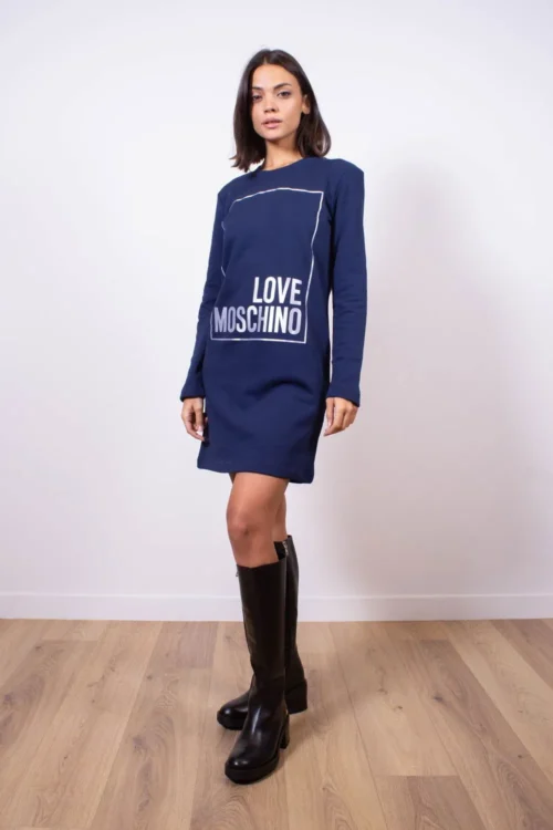 Love Moschino Women's Blue Cotton Women Sweatshirt Dress