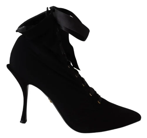 Dolce & Gabbana Women's Elegant Black Ankle Heel Boots with Leather Sole