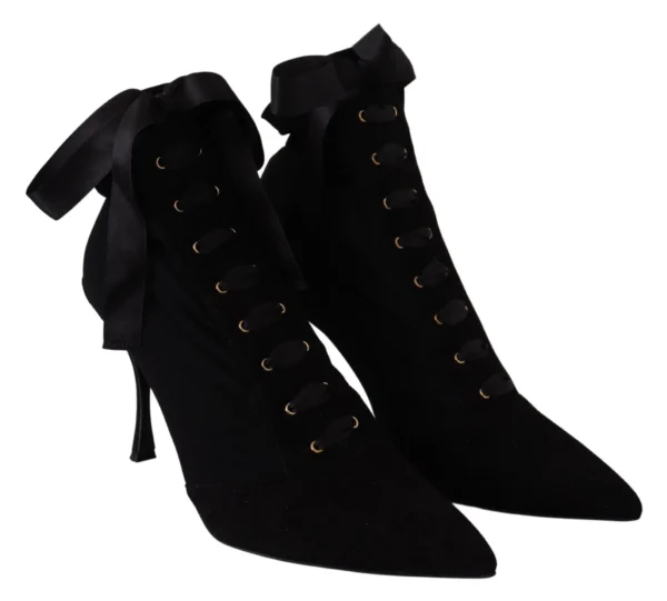 Dolce & Gabbana Women's Elegant Black Ankle Heel Boots with Leather Sole