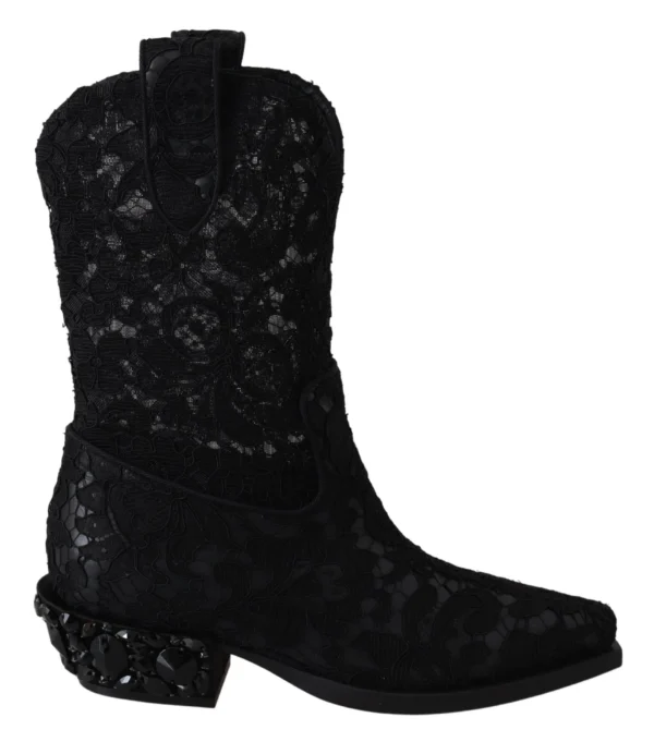 Dolce & Gabbana Women's Elegant Viscose Leather Ankle Boots with Crystals