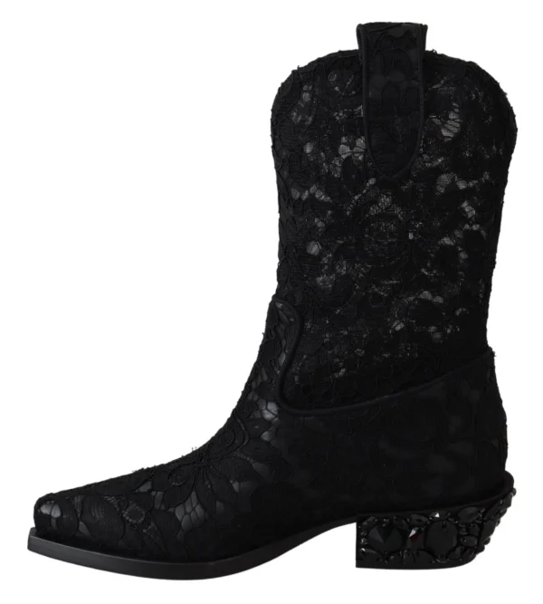 Dolce & Gabbana Women's Elegant Viscose Leather Ankle Boots with Crystals
