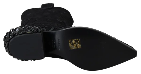 Dolce & Gabbana Women's Elegant Viscose Leather Ankle Boots with Crystals