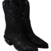 Dolce & Gabbana Women's Elegant Viscose Leather Ankle Boots with Crystals