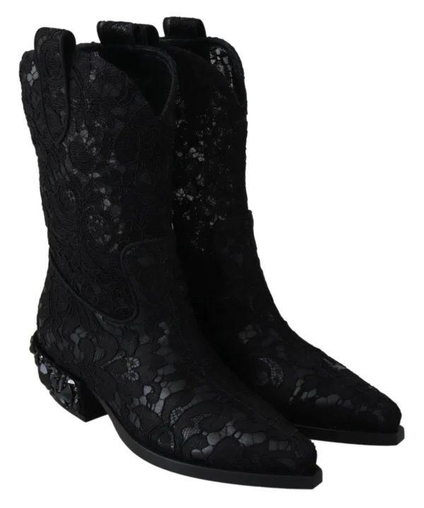 Dolce & Gabbana Women's Elegant Viscose Leather Ankle Boots with Crystals