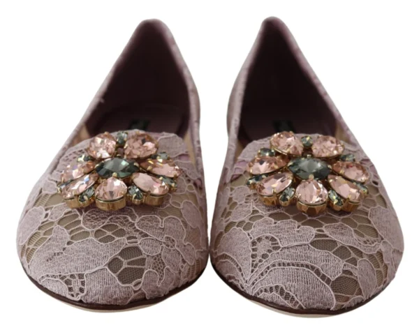 Dolce & Gabbana Women's Enchanting Pink Lace Flats with Crystal Embellishments