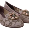 Dolce & Gabbana Women's Enchanting Pink Lace Flats with Crystal Embellishments