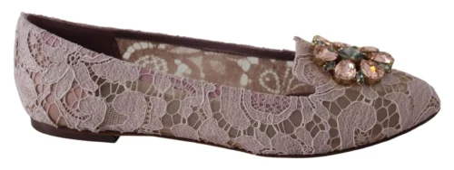 Dolce & Gabbana Women's Enchanting Pink Lace Flats with Crystal Embellishments
