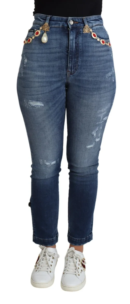 Dolce & Gabbana Women's Embellished High Waist Skinny Denim Jeans