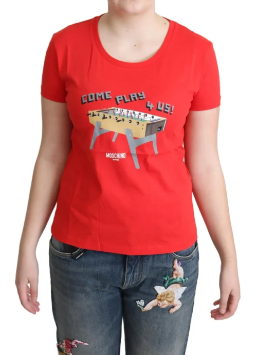 Moschino Women's Chic Red Cotton Tee with Playful Print