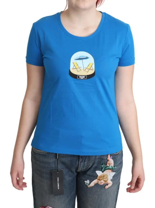 Moschino Women's Chic Blue Cotton Tee with Iconic Print
