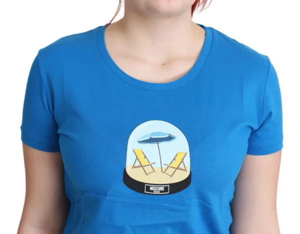 Moschino Women's Chic Blue Cotton Tee with Iconic Print