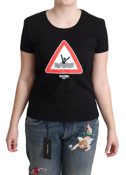Moschino Women's Elegant Black Cotton Graphic Tee