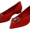 Dolce & Gabbana Women's Crystal Embellished Red Suede Flats