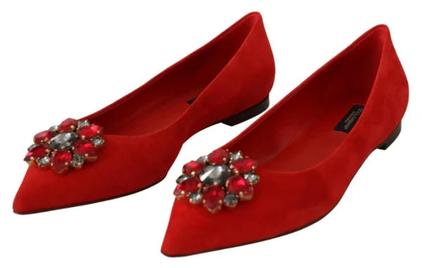 Dolce & Gabbana Women's Crystal Embellished Red Suede Flats