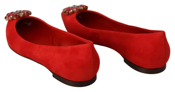 Dolce & Gabbana Women's Crystal Embellished Red Suede Flats