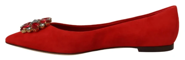 Dolce & Gabbana Women's Crystal Embellished Red Suede Flats