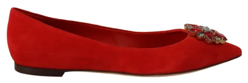 Dolce & Gabbana Women's Crystal Embellished Red Suede Flats