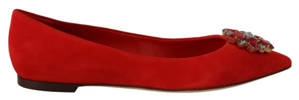 Dolce & Gabbana Women's Crystal Embellished Red Suede Flats