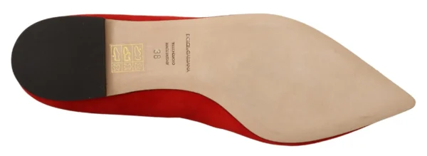 Dolce & Gabbana Women's Crystal Embellished Red Suede Flats