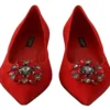 Dolce & Gabbana Women's Crystal Embellished Red Suede Flats