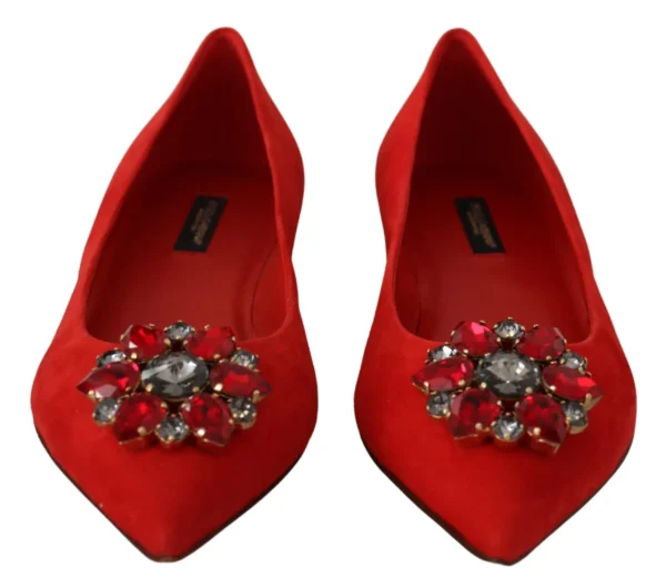 Dolce & Gabbana Women's Crystal Embellished Red Suede Flats