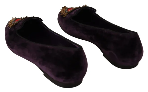 Dolce & Gabbana Women's Chic Purple Velvet Loafers with Heart Detail