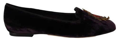 Dolce & Gabbana Women's Chic Purple Velvet Loafers with Heart Detail