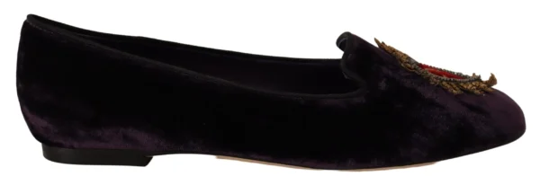 Dolce & Gabbana Women's Chic Purple Velvet Loafers with Heart Detail