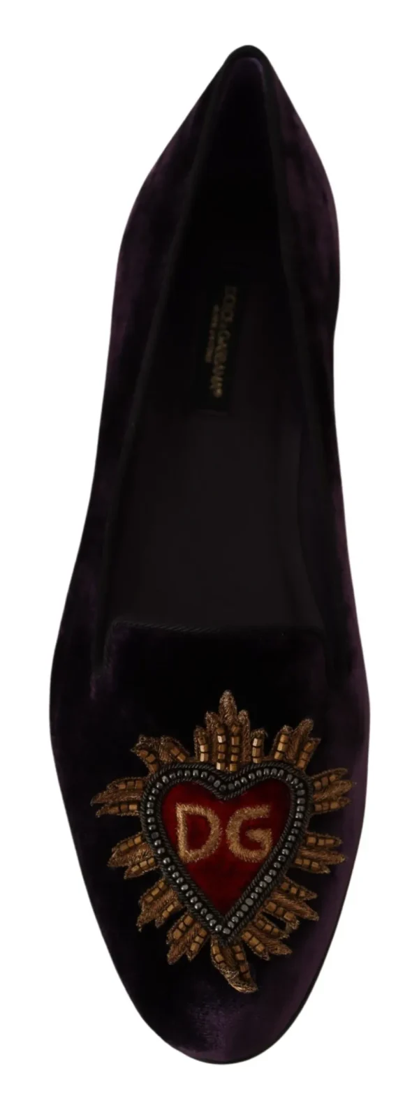 Dolce & Gabbana Women's Chic Purple Velvet Loafers with Heart Detail