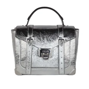 Michael Kors Women's Manhattan Medium Leather Top Handle School Satchel Crossbody Handbag (Silver)