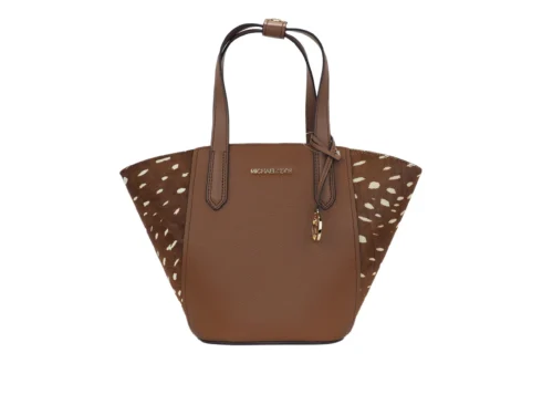 Michael Kors Women's Portia Small Pebbled Leather and Haircalf Tote Handbag (Brown Multi)