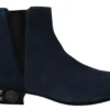 Dolce & Gabbana Women's Chic Blue Suede Mid-Calf Boots with Stud Details