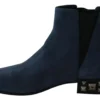 Dolce & Gabbana Women's Chic Blue Suede Mid-Calf Boots with Stud Details
