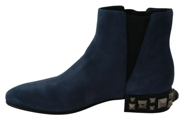 Dolce & Gabbana Women's Chic Blue Suede Mid-Calf Boots with Stud Details