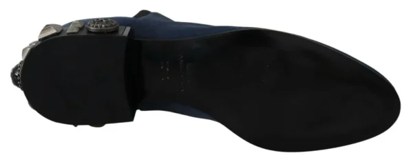 Dolce & Gabbana Women's Chic Blue Suede Mid-Calf Boots with Stud Details