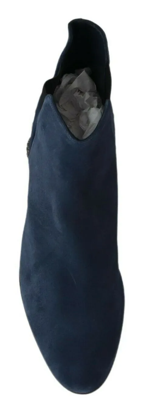 Dolce & Gabbana Women's Chic Blue Suede Mid-Calf Boots with Stud Details
