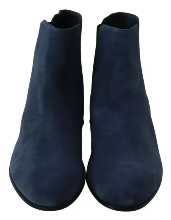 Dolce & Gabbana Women's Chic Blue Suede Mid-Calf Boots with Stud Details