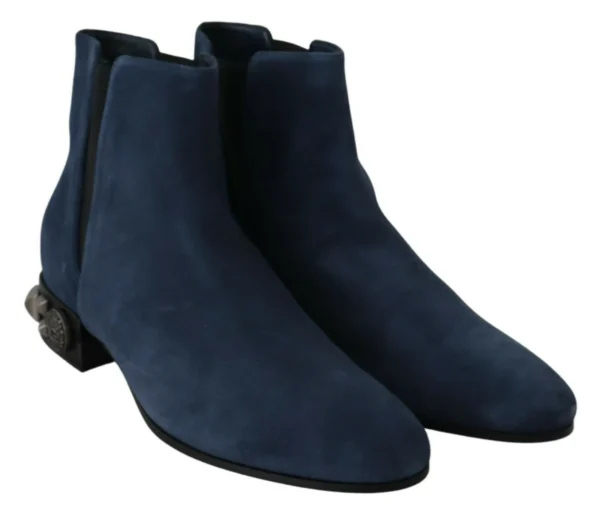 Dolce & Gabbana Women's Chic Blue Suede Mid-Calf Boots with Stud Details