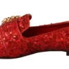 Dolce & Gabbana Women's Sequined Red Flat Loafers with Crystal Gems