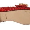 Dolce & Gabbana Women's Sequined Red Flat Loafers with Crystal Gems